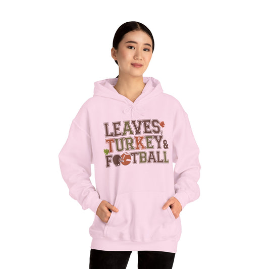 Leaves, Turkey, and Football Hoodie – Fall Hoodie for Thanksgiving Celebrations