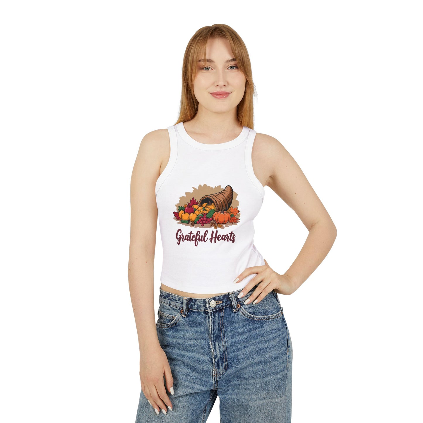 Grateful Hearts Cropped women ladies gurls girls teens Tanktop– Wear the Warmth of Harvest & Thankfulness