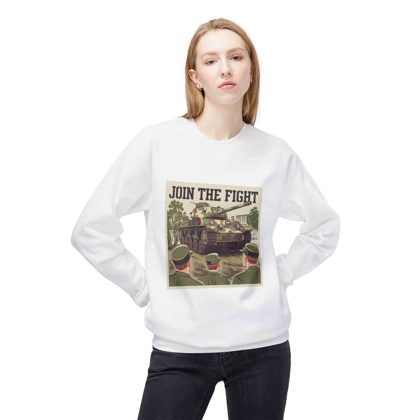 Join the Fight Military Sweatshirt | Support Our Troops Apparel with Armored Tank Design