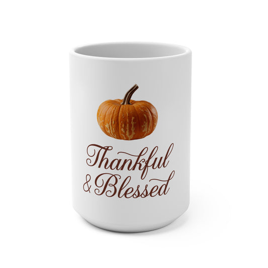 Pumpkin Thanksgiving Mug – Thankful and Blessed Fall Drinkware