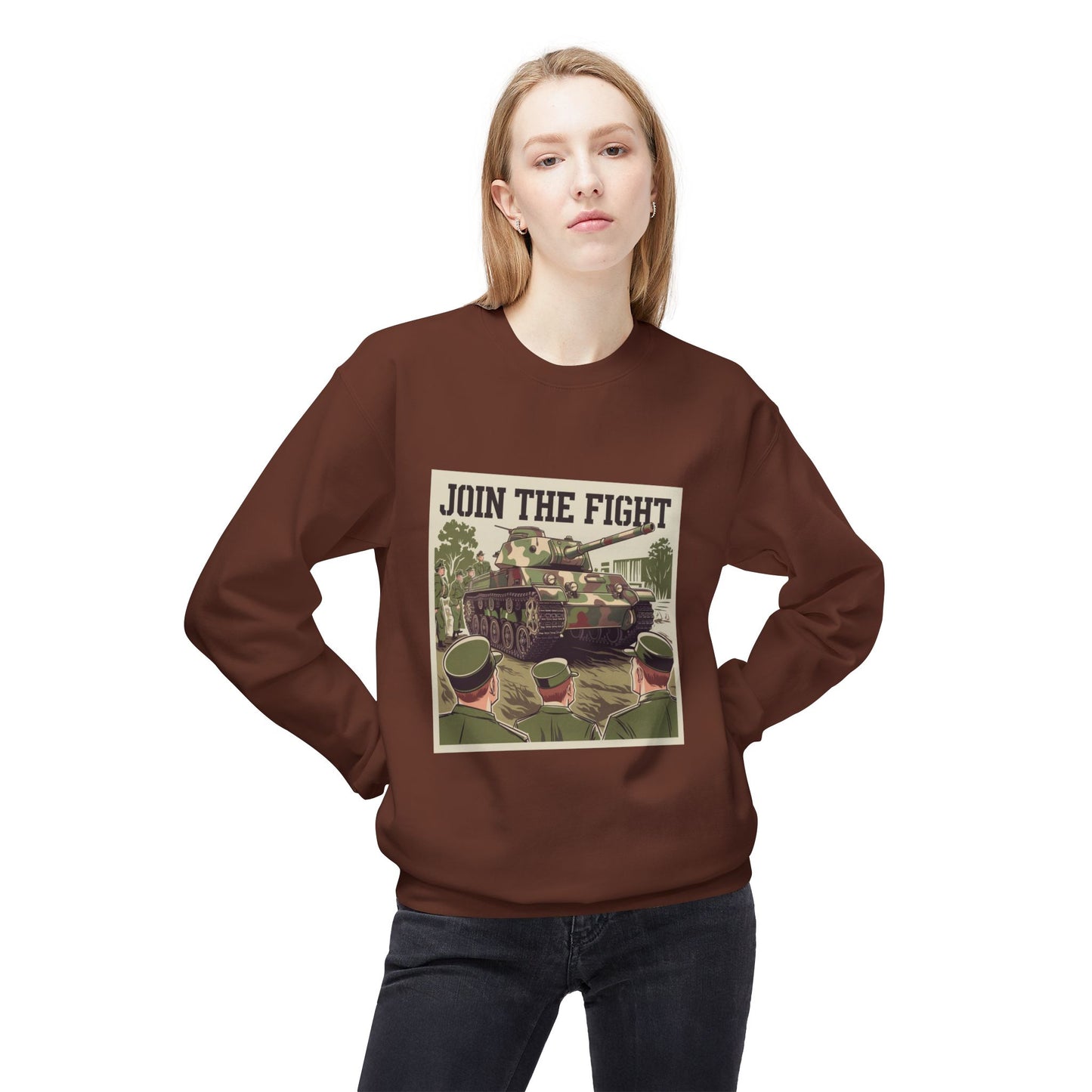 Join the Fight Military Sweatshirt | Support Our Troops Apparel with Armored Tank Design