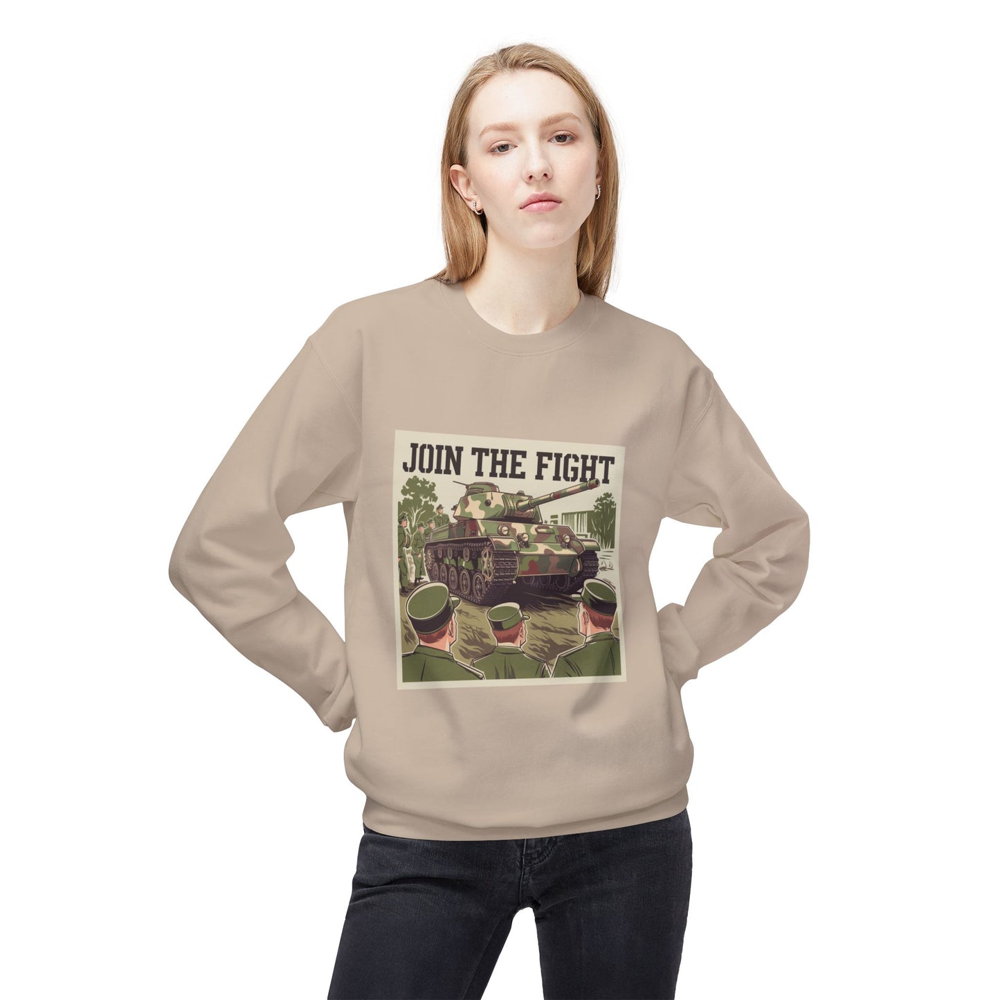 Join the Fight Military Sweatshirt | Support Our Troops Apparel with Armored Tank Design