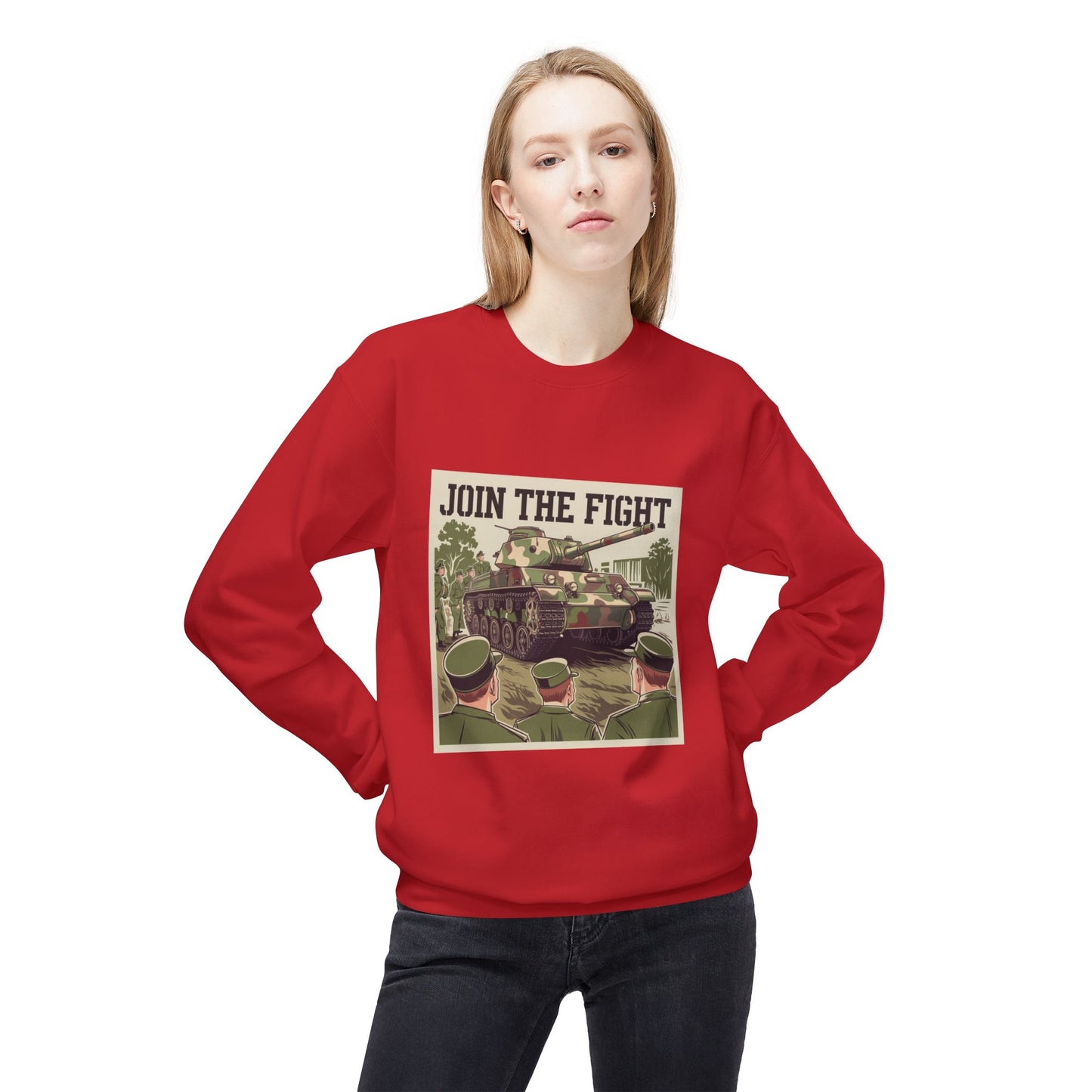 Join the Fight Military Sweatshirt | Support Our Troops Apparel with Armored Tank Design