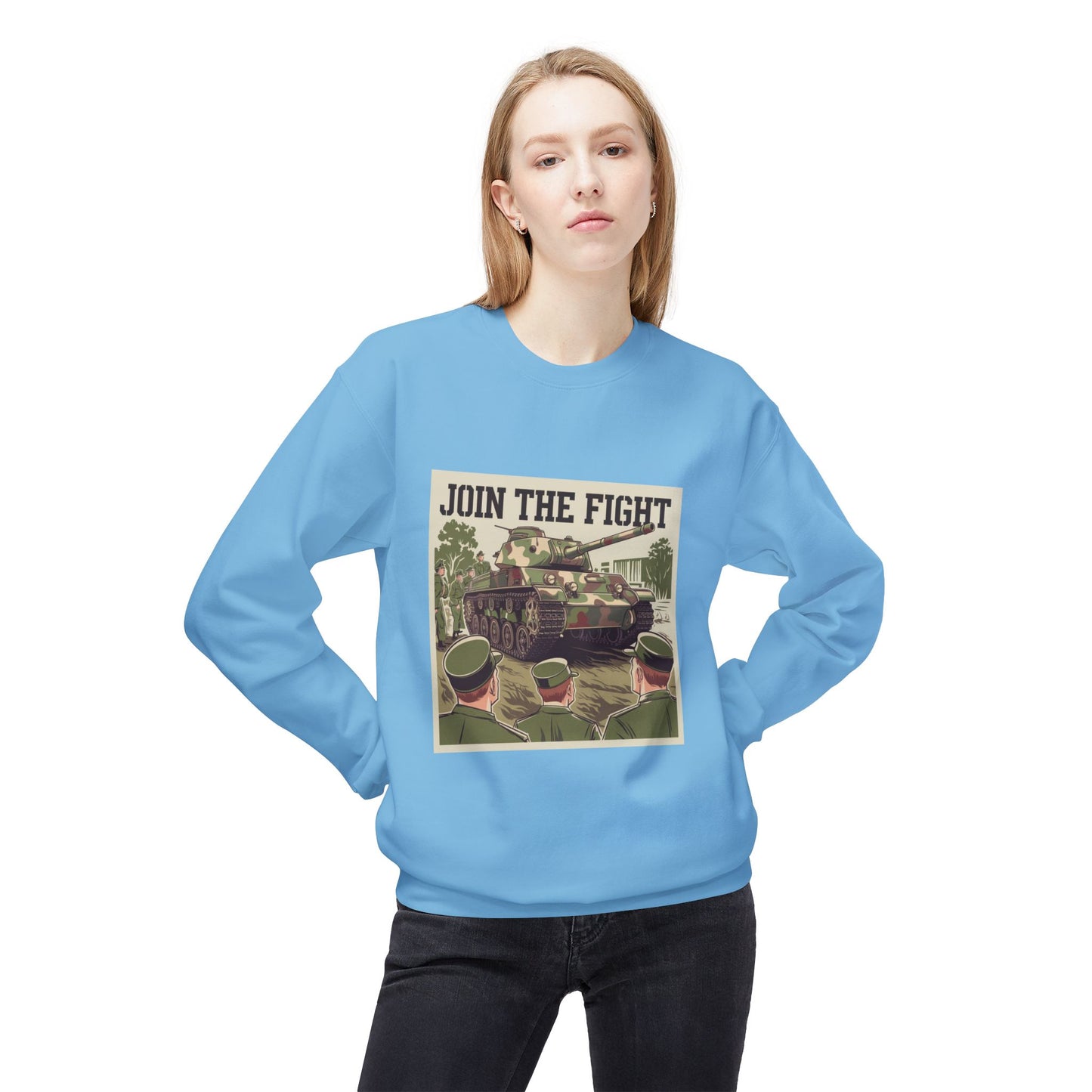 Join the Fight Military Sweatshirt | Support Our Troops Apparel with Armored Tank Design