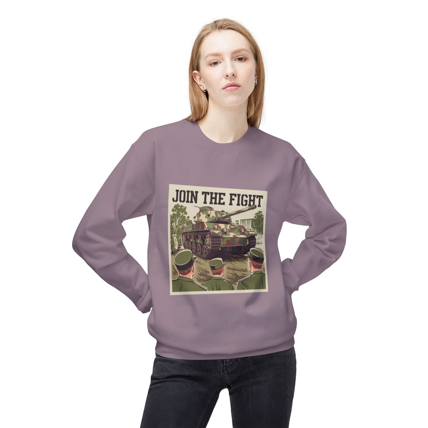 Join the Fight Military Sweatshirt | Support Our Troops Apparel with Armored Tank Design