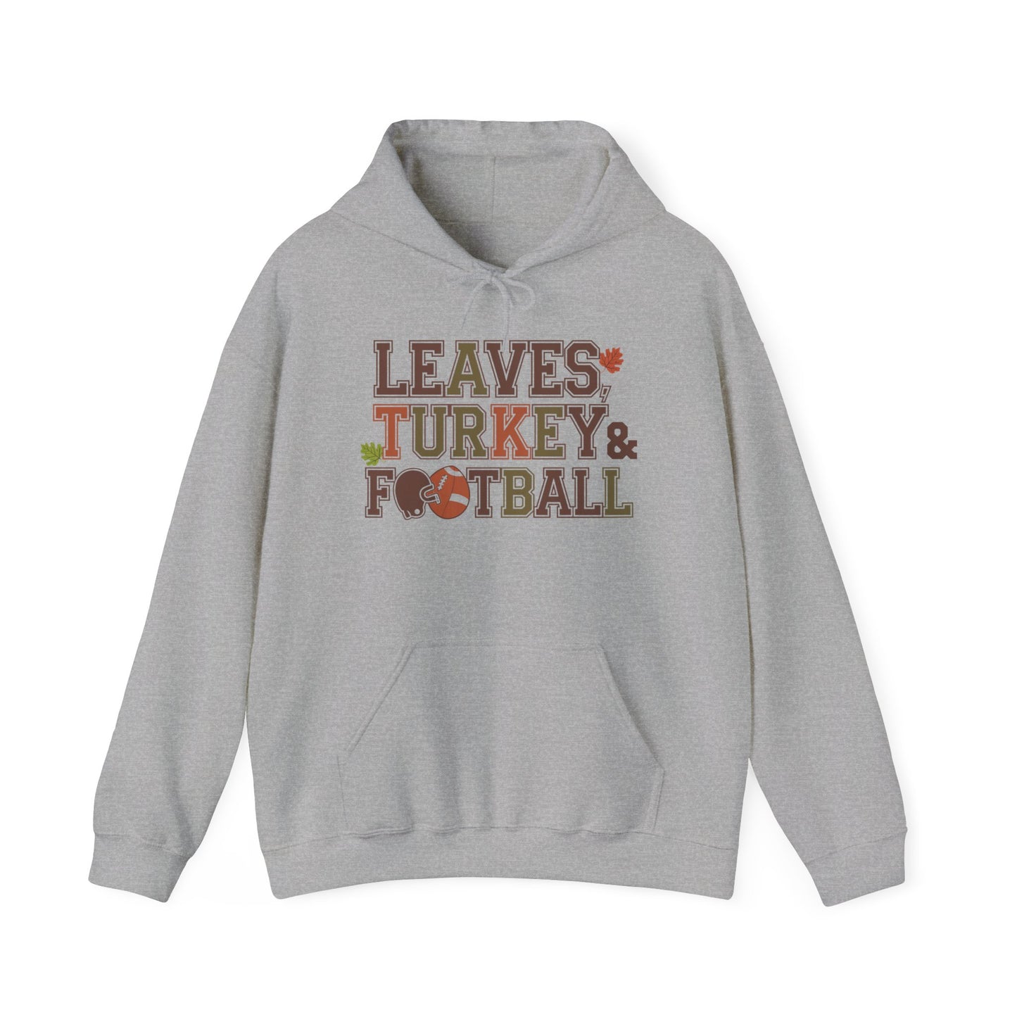 Leaves, Turkey, and Football Hoodie – Fall Hoodie for Thanksgiving Celebrations