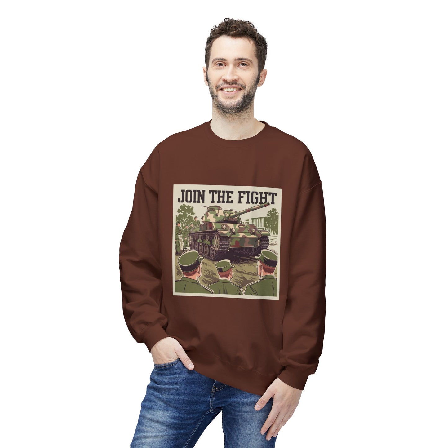 Join the Fight Military Sweatshirt | Support Our Troops Apparel with Armored Tank Design